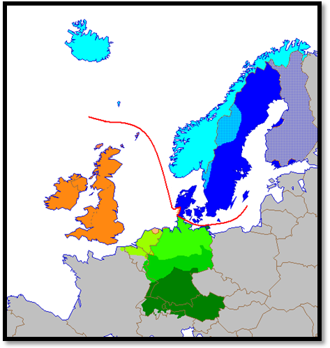 Cuadro de texto: Figure 17. Expansion of Germanic tribes 1.200 B.C. – 1 A.D.