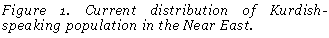 Cuadro de texto: Figure 42. Current distribution of Kurdish-speaking population in the Near East.